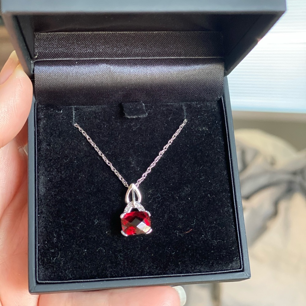 Sterling Silver Faceted Garnet pendant and chain